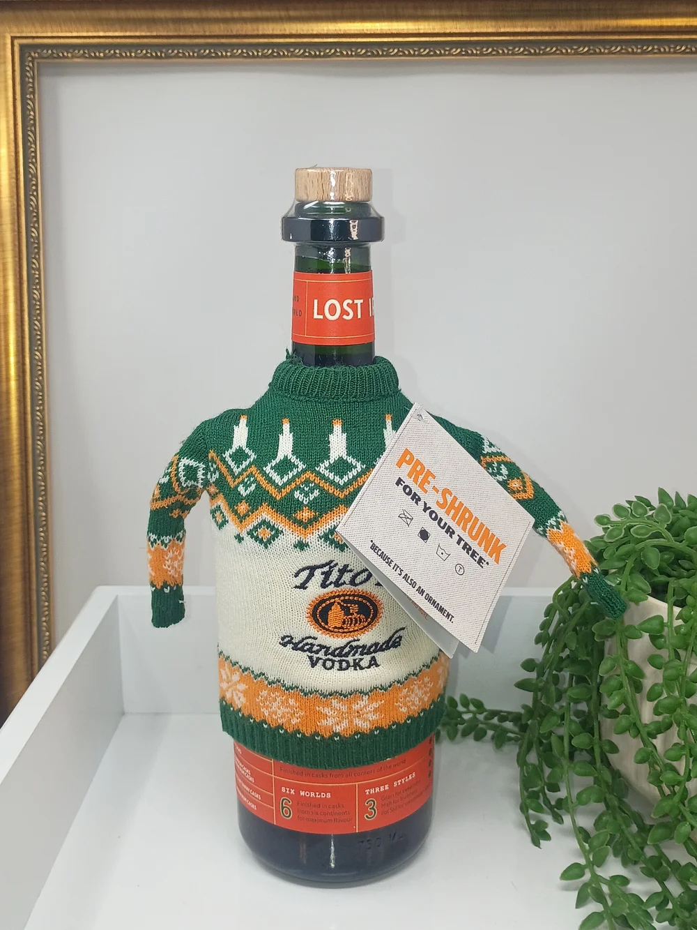Tito's Green & Cream Knit Bottle Sweater